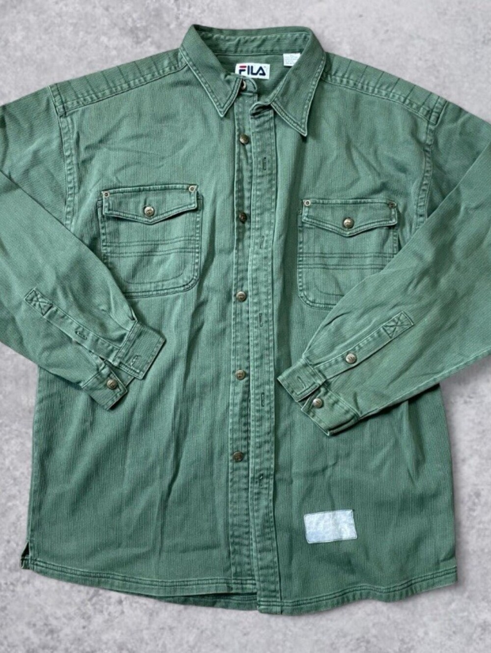 Vintage Fila Utility Shirt Men’s XL Green 100% Cotton Made in Macau Workwear